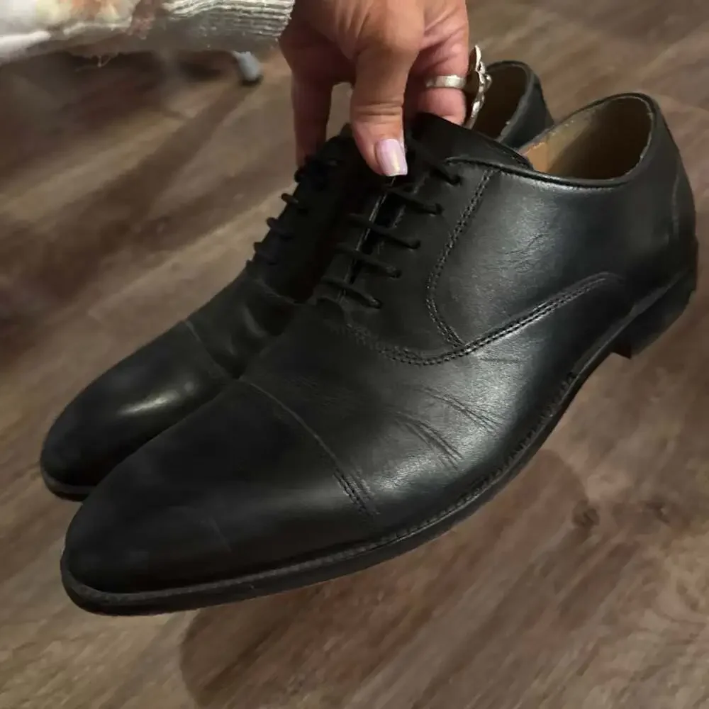 Steve Madden Men's Black Leather Cap Toe Oxford Dress Shoes